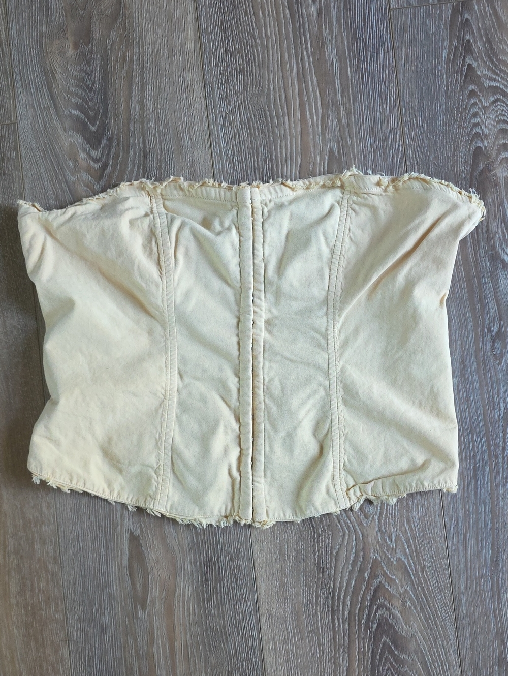 Free People Distressed Strapless Corset Top in Pale Yellow Sz Large Like New